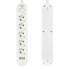 VEA VA-21562 5Lİ 1.5 METRE KABLOLU 3 USBLİ BEYAZ AKIM KORUMALI PRİZ