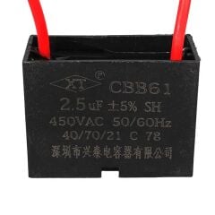 2.5UF 450VAC Siyah 10cm Kablolu Kare Tip Kutupsuz Kondansatör