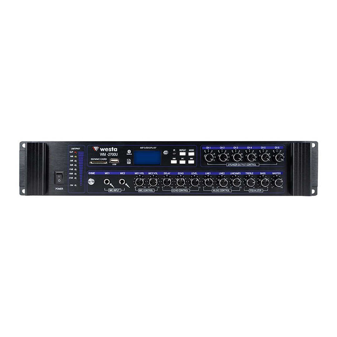 WESTA WM-2700U 700 WATT USB/BT/SD 4-16-70-100V 6 BÖLGELİ HAT TRAFOLU MİKSER ANFİ