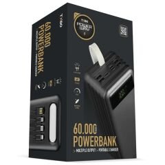 Powerway TX60 Siyah 60000 Mah Çoklu Çıkış Dijital Göstergeli Ekstra Kablolu Powerbank