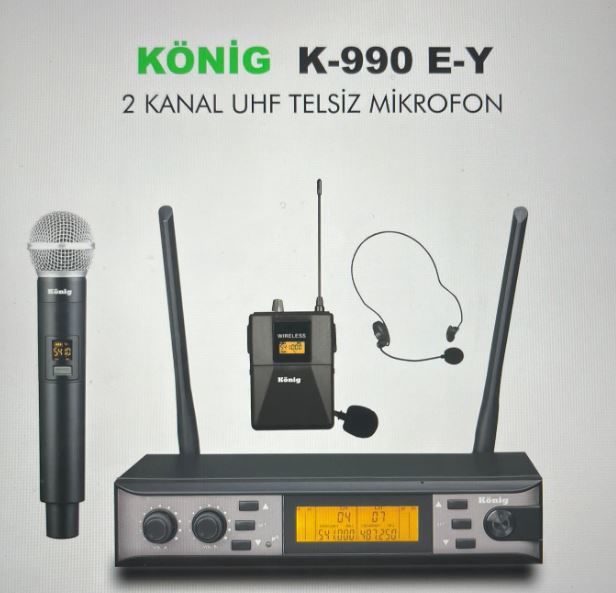 KÖNİG K-990 UHF 2X100 KANAL 1 EL + 1 YAKA KABLOSUZ TELSİZ MİKROFON