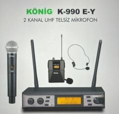 KÖNİG K-990 UHF 2X100 KANAL 1 EL + 1 YAKA KABLOSUZ TELSİZ MİKROFON