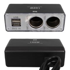 Olesson 1647 12-24V Çift USB Girişli 100W 70cm Kablolu 2'li Araç Çakmak Çoklayıcı