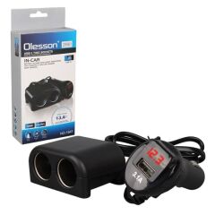 Olesson 1641 12-24V Tek USB Girişli 120W 80cm Kablolu Dijital Voltaj Ekranlı 2'li Araç Çakmak Çoklayıcı