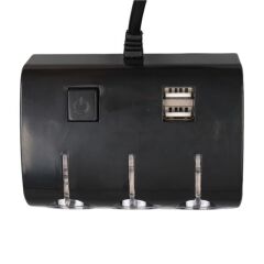 Olesson 1506 12-24V Çift USB Girişli 120W 80 CM Kablolu 3'LÜ Araç Çakmak Çoklayıcı