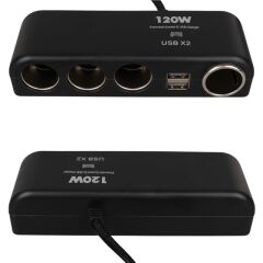 Olesson 1525 12-24V Çift USB'LI 120W 80cm Kablolu 4'LÜ Araç Çakmak Çoklayıcı