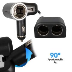 Olesson 1526 12-24V Tek USB Girişli 120W 80 CM Kablolu 3'LÜ Araç Çakmak Çoklayıcı