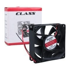 Class CF-241 DC12V 80x80x25mm Aksiyel Fan - 20cm Siyah-Kırmızı Güç Kablolu