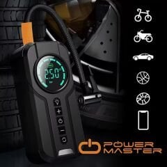 PowerMaster Powerbank Araç Akü Şarj Lastik Hava Kompresörü Şişirici Taşınabilir Dijital Kablosuz El Feneri