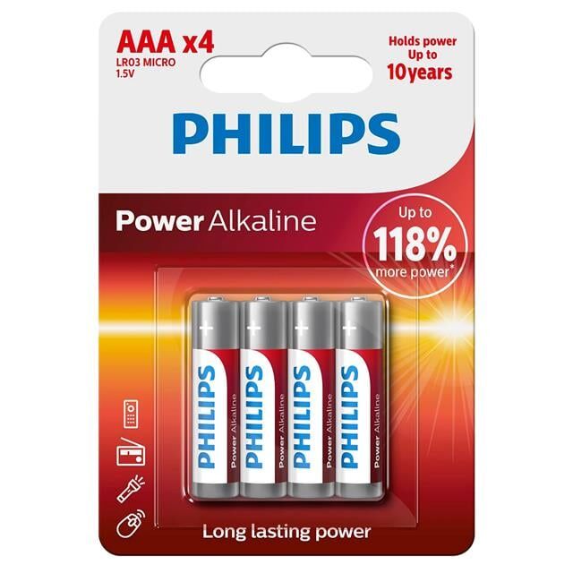 Philips Power Alkaline AAA LR03 1.5V İnce Kalem Pil 4'lü Paket (LR03P4B/10)