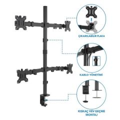 PowerMaster PM-054 13-27'' Dörtlü (Quad) Mekanik LCD-LED Gaming Monitör Tutucu Masa Stand Askı Aparatı