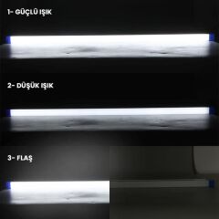 PowerMaster T570 70cm 100W Çubuk Portatif LED Işıldak Şarjlı Tüp Lamba 1800mAh
