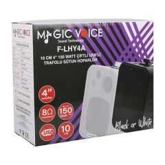 MagicVoice F-LHY4A 4'' (10 CM) Hat Trafolu Duvar Tipi Sütun Hoparlör (10W RMS / 150W Peak - MP3 USB Uyumlu) Çiftli Takım Set - Beyaz