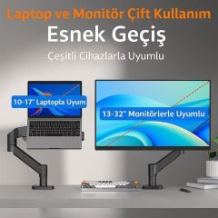 PowerMaster PM-252-J 13-32'' Amortisörlü Tek Kol Gaming Monitör Ofis Laptop Notebook Tutucu Masa Stand Askı Aparatı