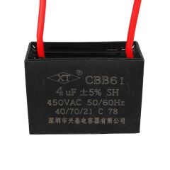 4UF 450VAC Siyah 10cm Kablolu Kare Tip Kutupsuz Kondansatör